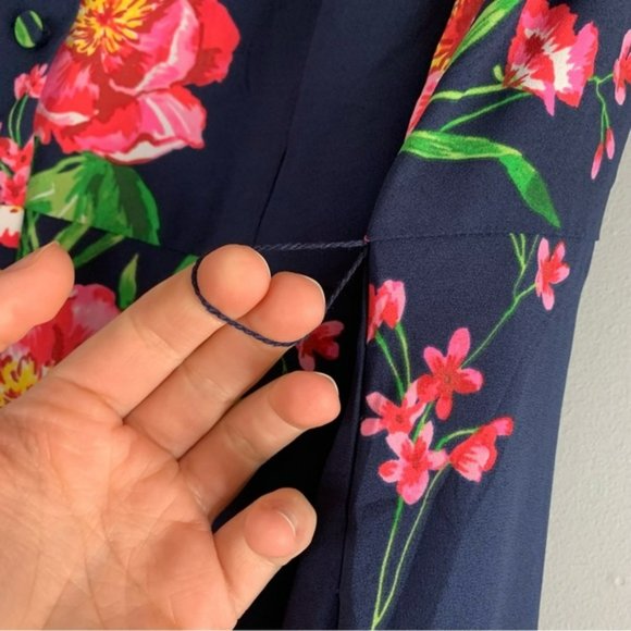 Talbots Plus Women Blue Pink Floral Flutter Sleeve Maxi Dress  Fit Flare 16 W - Picture 5 of 11